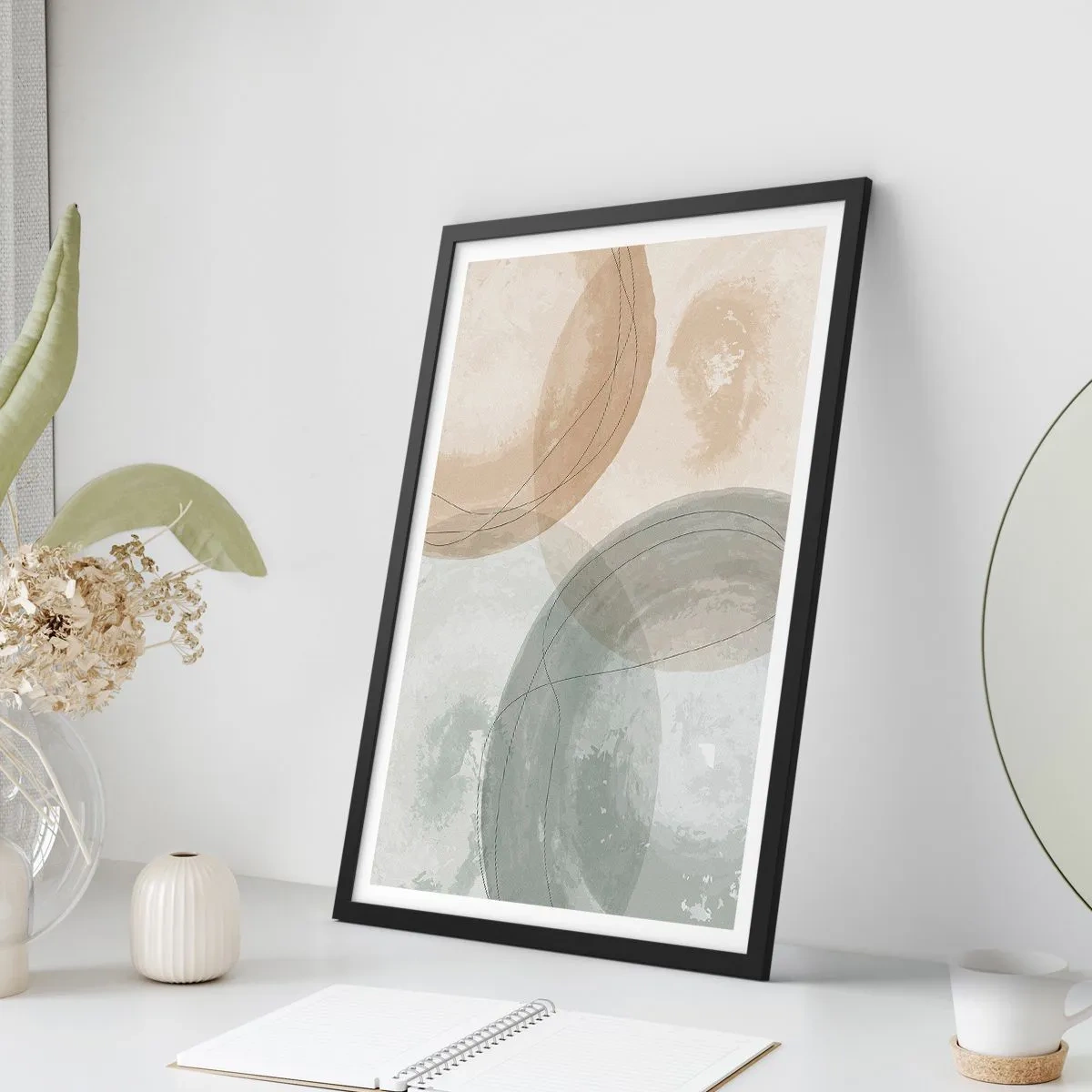 Poster in cornice nera - Forme geometriche nei toni pastello della terra - 50x70cm - Compenetrazione di mondi - Decorazione murale moderna per soggiorno e camera da letto ARTTOR