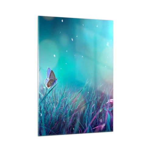 Quadro su vetro - Farfalla sull'erba in luce pastello - 50x70cm - La vita segreta del prato - Decorazione murale moderna per soggiorno e camera da letto ARTTOR