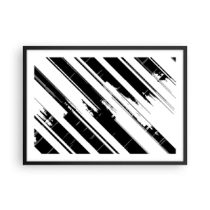 Poster in cornice nera - Linee in bianco e nero e motivi geometrici in stile moderno - 70x50cm - Composizione intensa e dinamica - Decorazione murale moderna per soggiorno e camera da letto ARTTOR