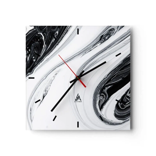 Orologio da parete - Orologio in Vetro - Astrazione in bianco e nero con linee dinamiche e vortici - 30x30cm - L'unione degli opposti - Decorazione murale moderna per soggiorno e camera da letto ARTTOR