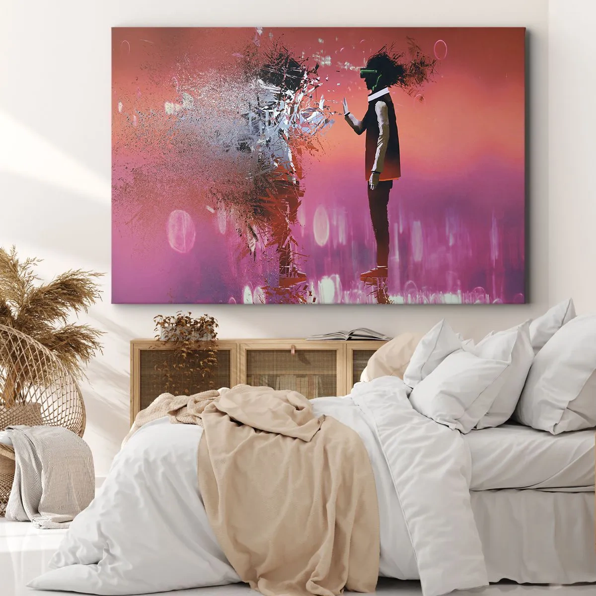 Quadro su tela - Stampe su Tela - Una scena astratta con una figura futuristica ed elementi sparsi. - 70x50cm - Puoi guardare te stesso? - Decorazione murale moderna per soggiorno e camera da letto ARTTOR