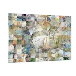 Quadro su vetro - Una composizione colorata di forme geometriche frammentate - 120x80cm - Rimpasto geometrico - Decorazione murale moderna per soggiorno e camera da letto ARTTOR