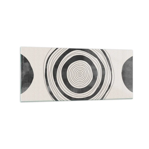 Quadro su vetro - Cerchi minimalisti in bianco e nero su uno sfondo chiaro - 120x50cm - Conta ciò che sta in mezzo - Decorazione murale moderna per soggiorno e camera da letto ARTTOR