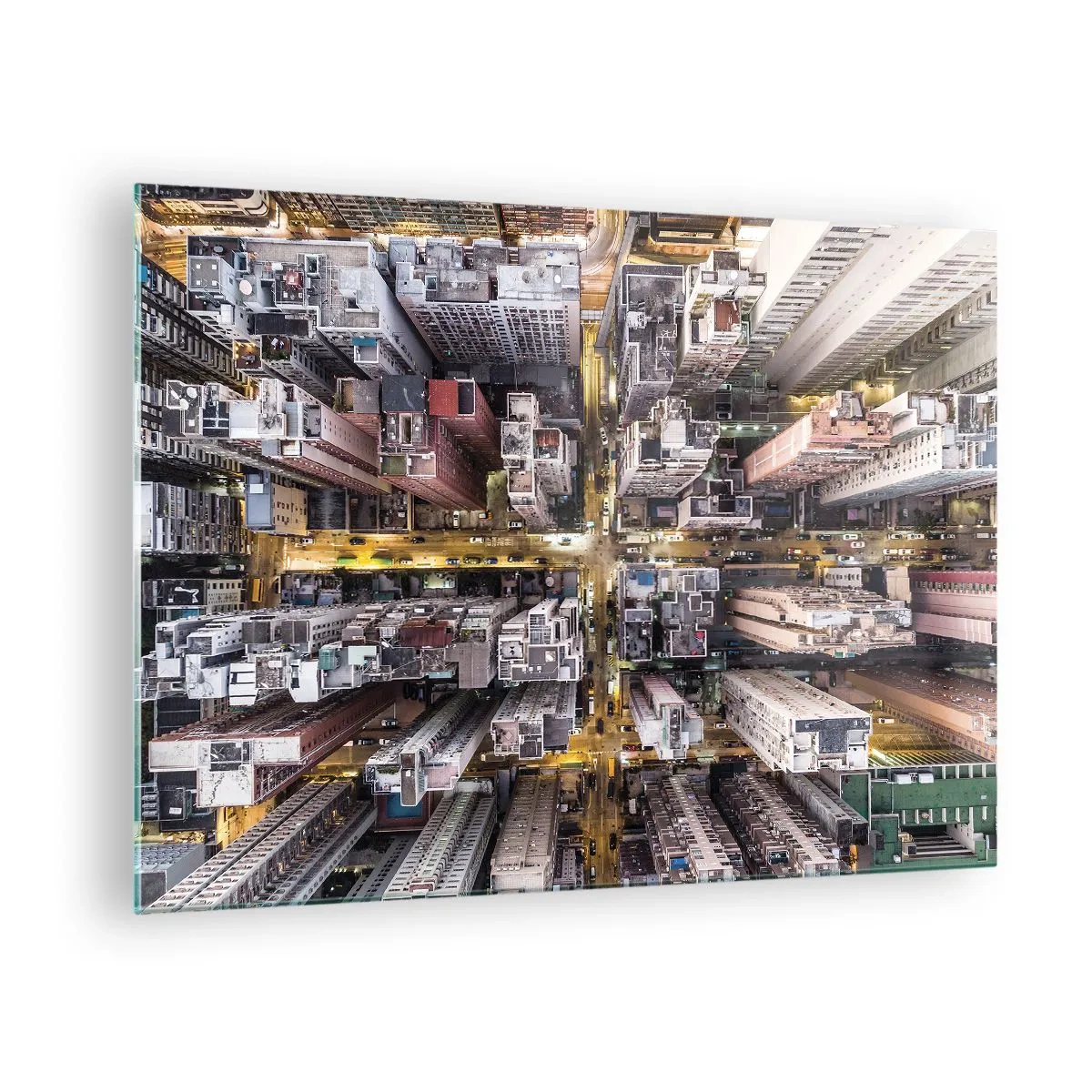 Quadro su vetro - Una vista a volo d'uccello della metropoli - 70x50cm - Saluti da Hong Kong - Decorazione murale moderna per soggiorno e camera da letto ARTTOR