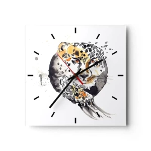 Orologio da parete - Orologio in Vetro - Dipinto artistico ad acquerello con motivo ghepardo - 30x30cm - Bellezza predatrice - Decorazione murale moderna per soggiorno e camera da letto ARTTOR