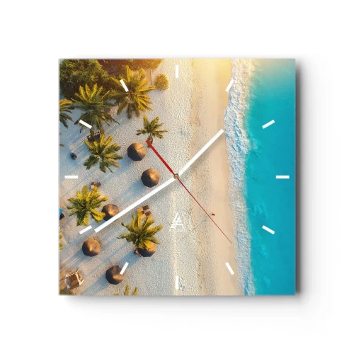 Orologio da parete - Orologio in Vetro - Vista di una spiaggia tropicale con palme e mare turchese - 30x30cm - Benvenuti in paradiso - Decorazione murale moderna per soggiorno e camera da letto ARTTOR