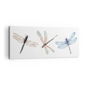 Quadro su tela - Stampe su Tela - Tre libellule dai delicati colori pastello - 120x50cm - Libellule senza peso - Decorazione murale moderna per soggiorno e camera da letto ARTTOR