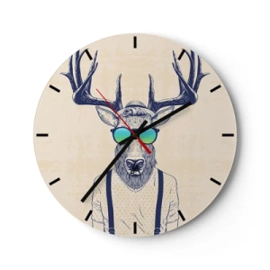 Orologio da parete - Orologio in Vetro - Cervo con occhiali da sole in stile hipster - 30x30cm - E chi ti aspettavi? - Decorazione murale moderna per soggiorno, cucina e camera da letto ARTTOR
