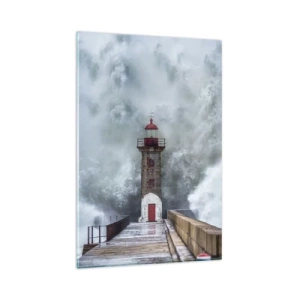 Quadro su vetro - Un faro circondato da onde agitate - 80x120cm - Fragore delle acque, rumore di tempesta - Decorazione murale moderna per soggiorno e camera da letto ARTTOR