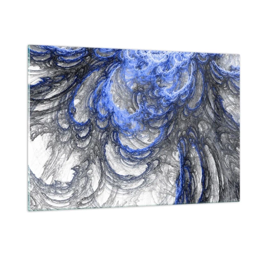Quadro su vetro - Astrazione dinamica nelle tonalità del blu e del grigio - 120x80cm - La nascita dell'onda - Decorazione murale moderna per soggiorno e camera da letto ARTTOR