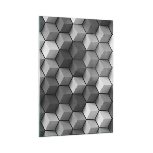 Quadro su vetro - Composizione geometrica di cubi nelle tonalità del grigio e del nero - 80x120cm - Puzzle cubista - Decorazione murale moderna per soggiorno e camera da letto ARTTOR