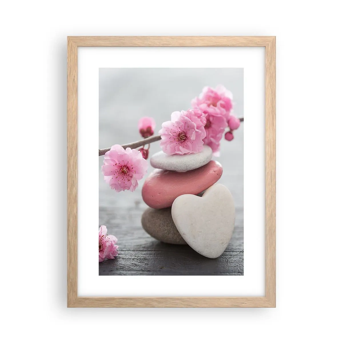 Poster in cornice rovere chiaro - Serenità con fiori di ciliegio - 30x40 cm