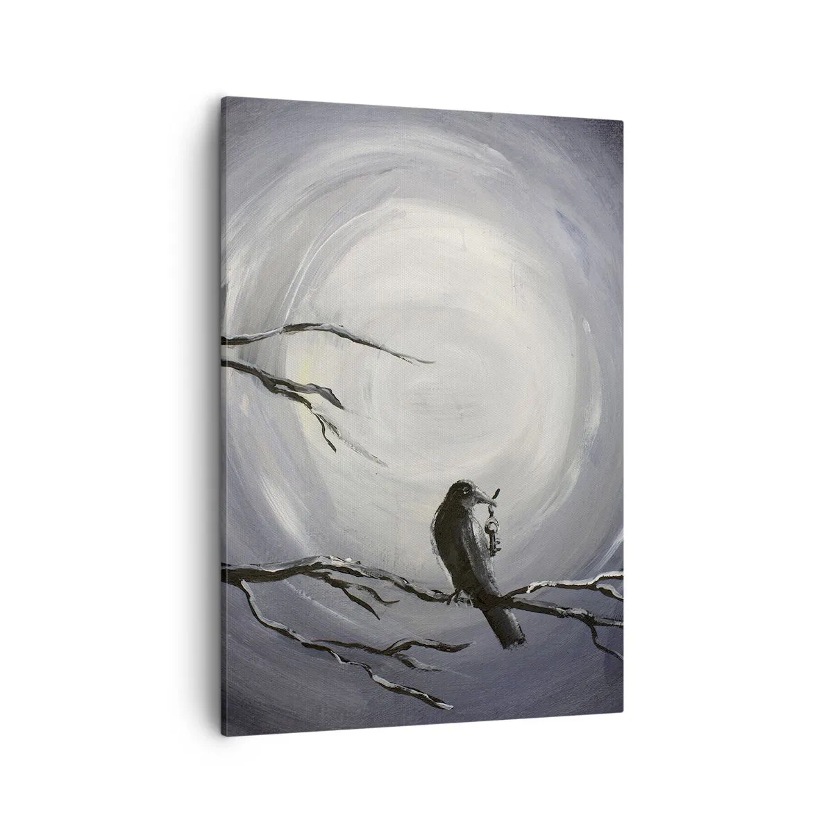 Quadro su tela - Stampe su Tela - Uccello nero su un ramo al chiaro di luna - 50x70cm - Chiave di una notte misteriosa - Decorazione murale moderna per soggiorno e camera da letto ARTTOR