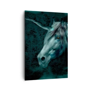 Quadro su tela - Stampe su Tela - Un unicorno magico in una foresta misteriosa e oscura dai colori fantastici. - 70x100cm - Nel bosco incantato - Decorazione murale moderna per soggiorno e camera da letto ARTTOR