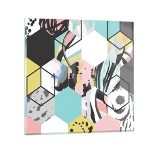 Quadro su vetro - Esagoni e cubi in sei tonalità - 40x40 cm