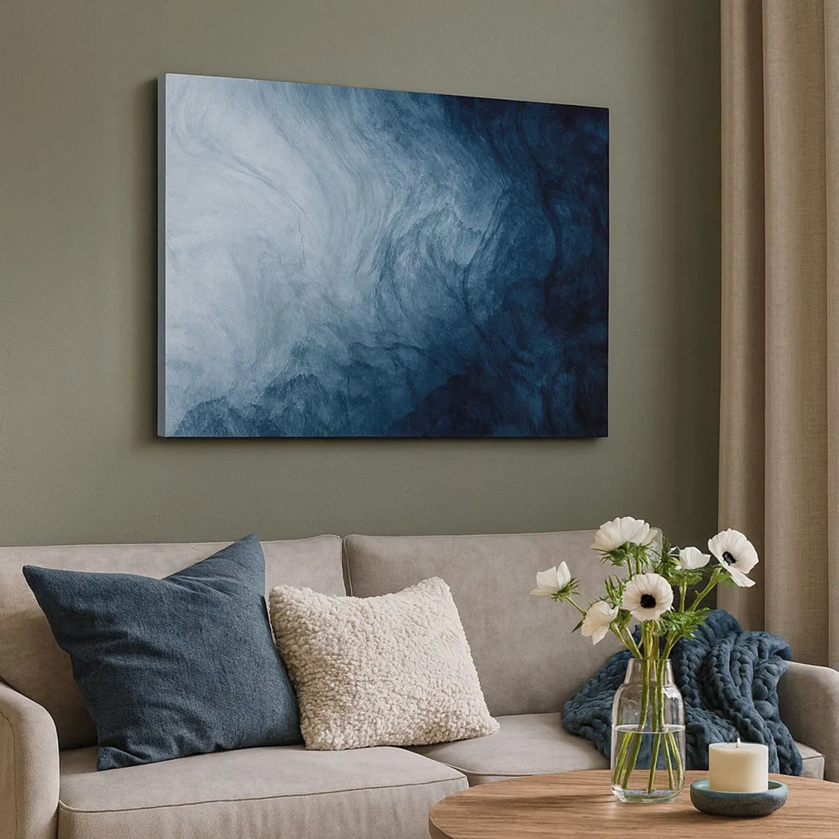 Quadro su tela - Stampe su Tela - Una composizione astratta nei toni del blu e del blu navy. - 70x50cm - Arrivando in profondità - Decorazione murale moderna per soggiorno e camera da letto ARTTOR