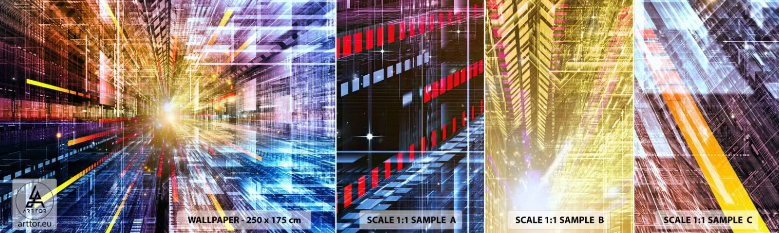 Campione Di Fotomurale Standard Eco - Corridoio di luce - Astrazione, Grafica, 3D - 100x30 cm