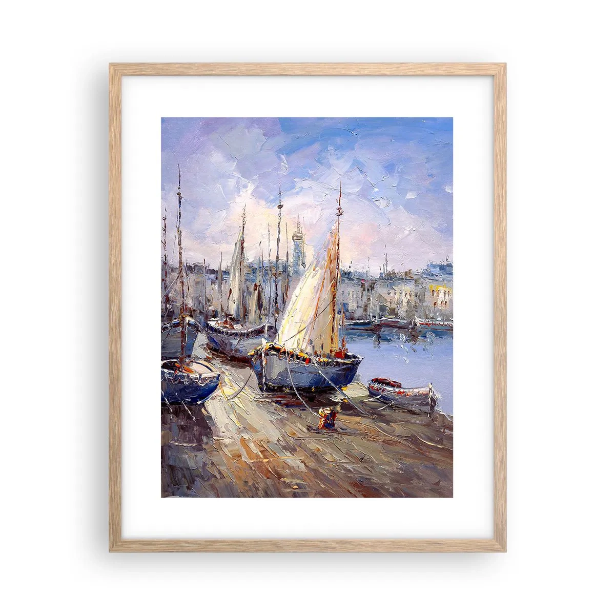 Poster in cornice rovere chiaro - Città sul golfo - 40x50 cm