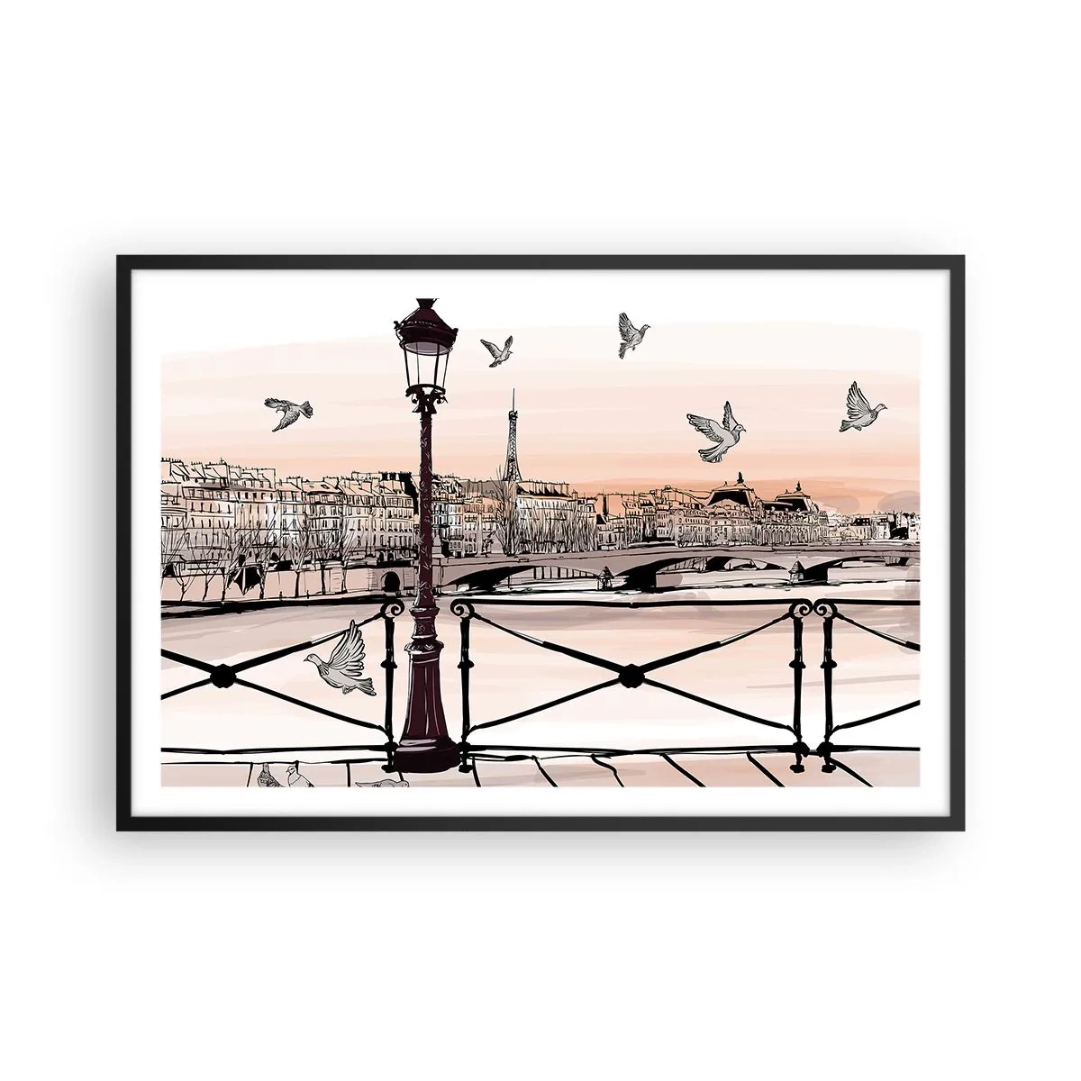 Poster in cornice nera - Sui tetti di Parigi - 91x61 cm