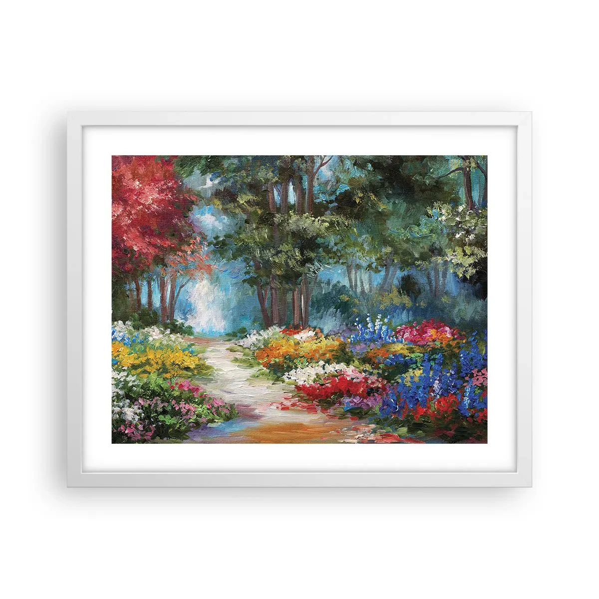 Poster in cornice bianca - Il giardino del bosco d'aprile - 50x40 cm