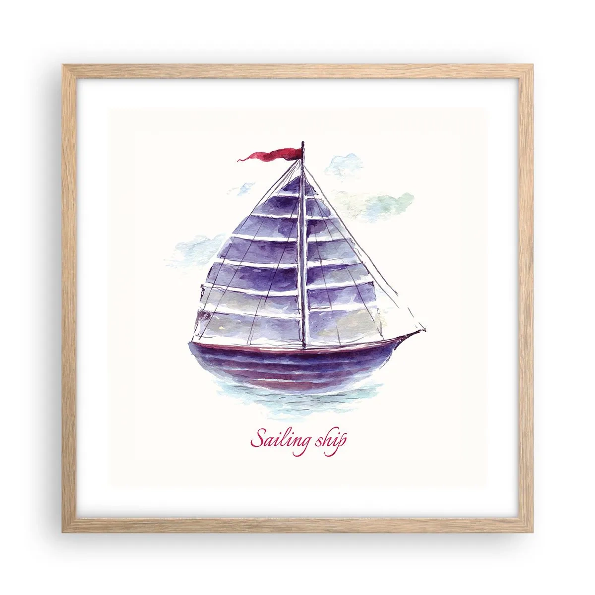 Poster in cornice rovere chiaro - Gonfie vele e mare calmo - 50x50 cm