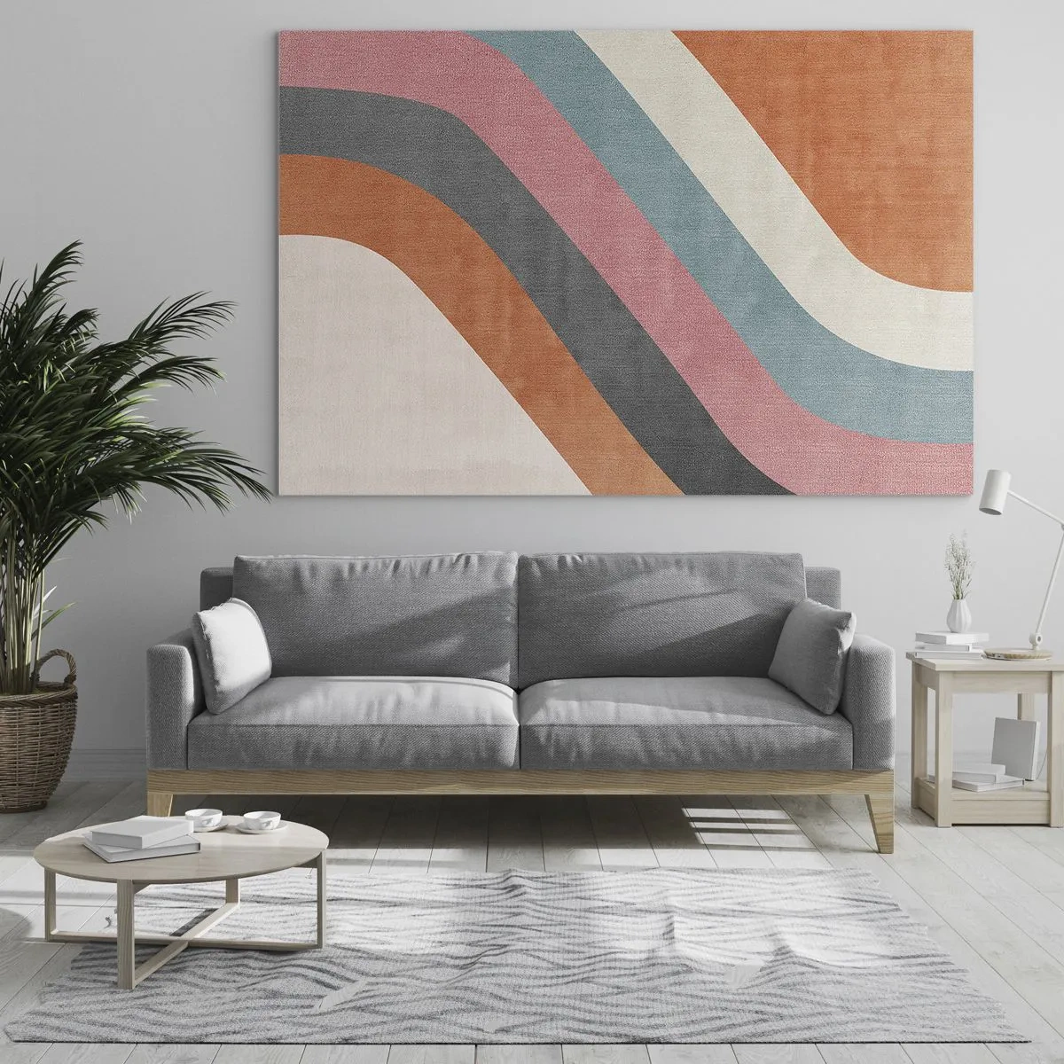 Quadro su vetro - Strisce diagonali colorate su uno sfondo chiaro - 100x70cm - Composizione diagonale: movimento - Decorazione murale moderna per soggiorno e camera da letto ARTTOR