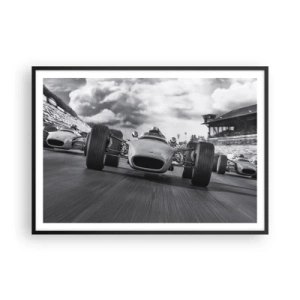 Poster in cornice nera - Gara di auto d'epoca in movimento - 100x70cm - C'è la forza! - Decorazione murale moderna per soggiorno e camera da letto ARTTOR