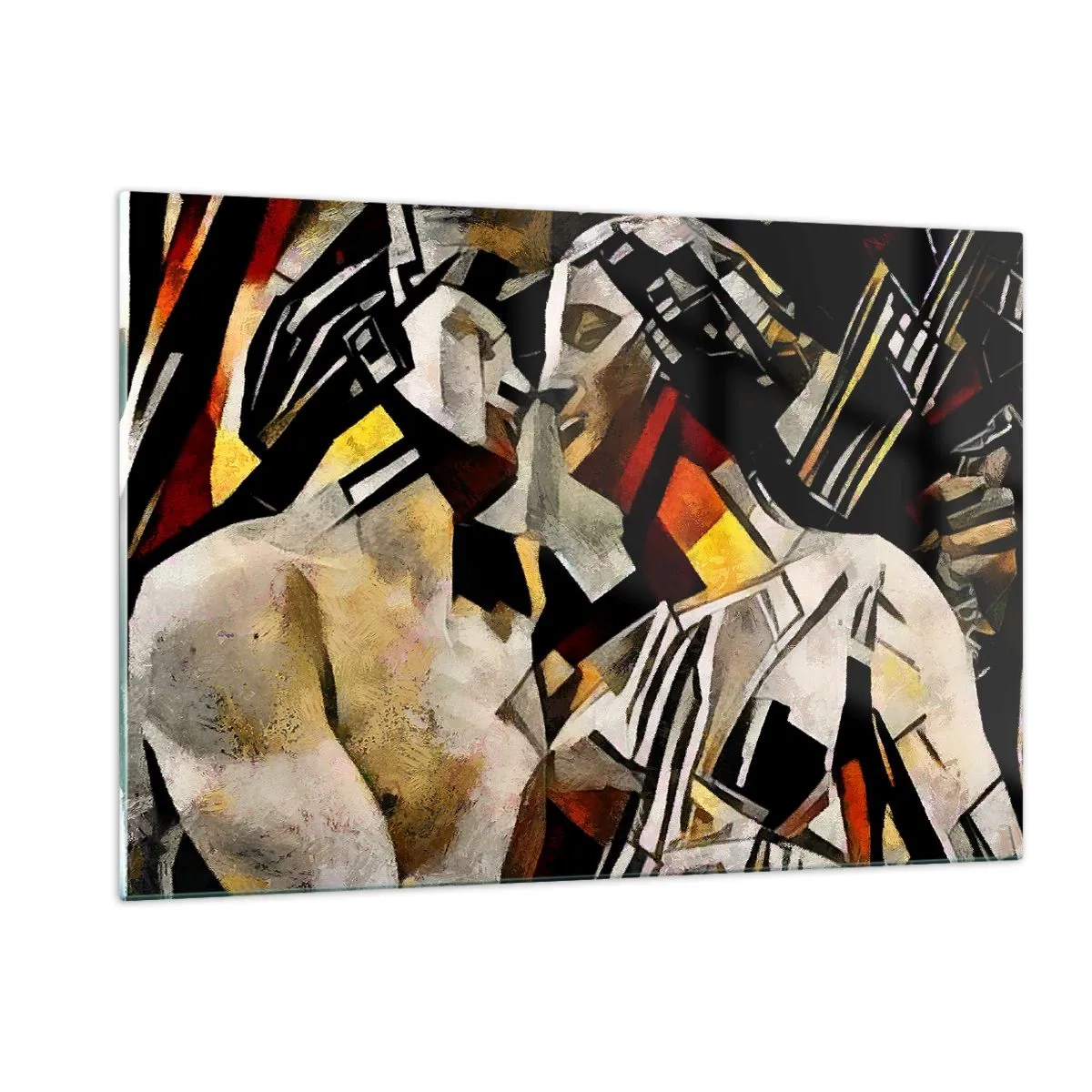 Quadro su vetro - Coppia astratta in motivi geometrici - 120x80cm - Bacio di statue - Decorazione murale moderna per soggiorno e camera da letto ARTTOR