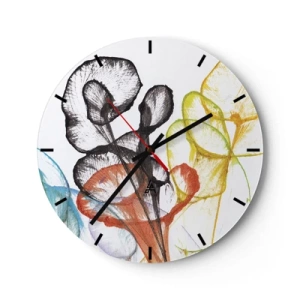 Orologio da parete - Orologio in Vetro - Fiori colorati e astratti su sfondo bianco - 30x30cm - Fiori con l'anima - Decorazione murale moderna per soggiorno, cucina e camera da letto ARTTOR