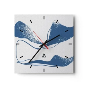 Orologio da parete - Orologio in Vetro - Forme astratte in tonalità blu su sfondo bianco - 30x30cm - Astrazione alata - Decorazione murale moderna per soggiorno e camera da letto ARTTOR
