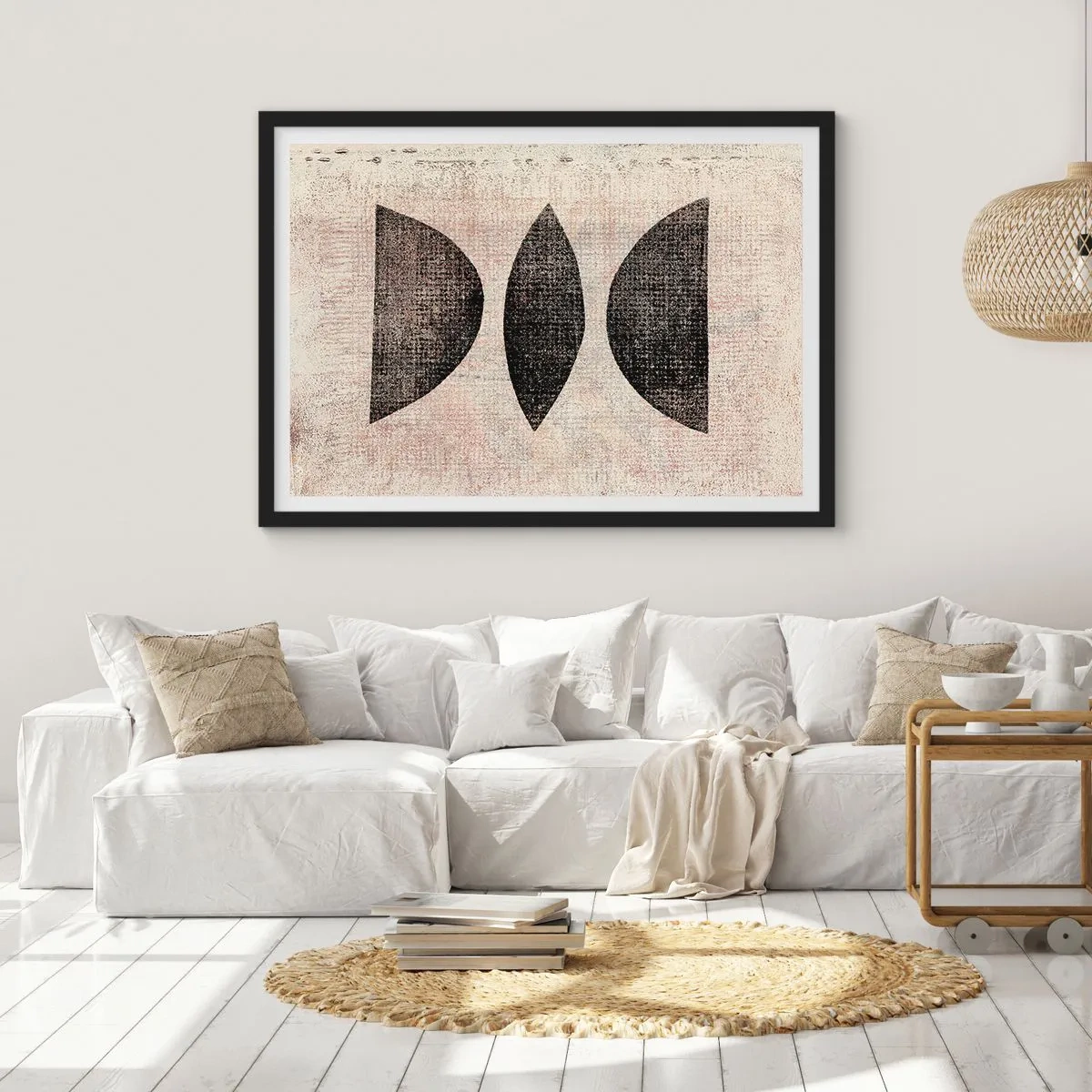 Poster in cornice nera - Forme etniche in toni scuri su sfondo chiaro - 70x50cm - Astrazione etnica - Decorazione murale moderna per soggiorno e camera da letto ARTTOR