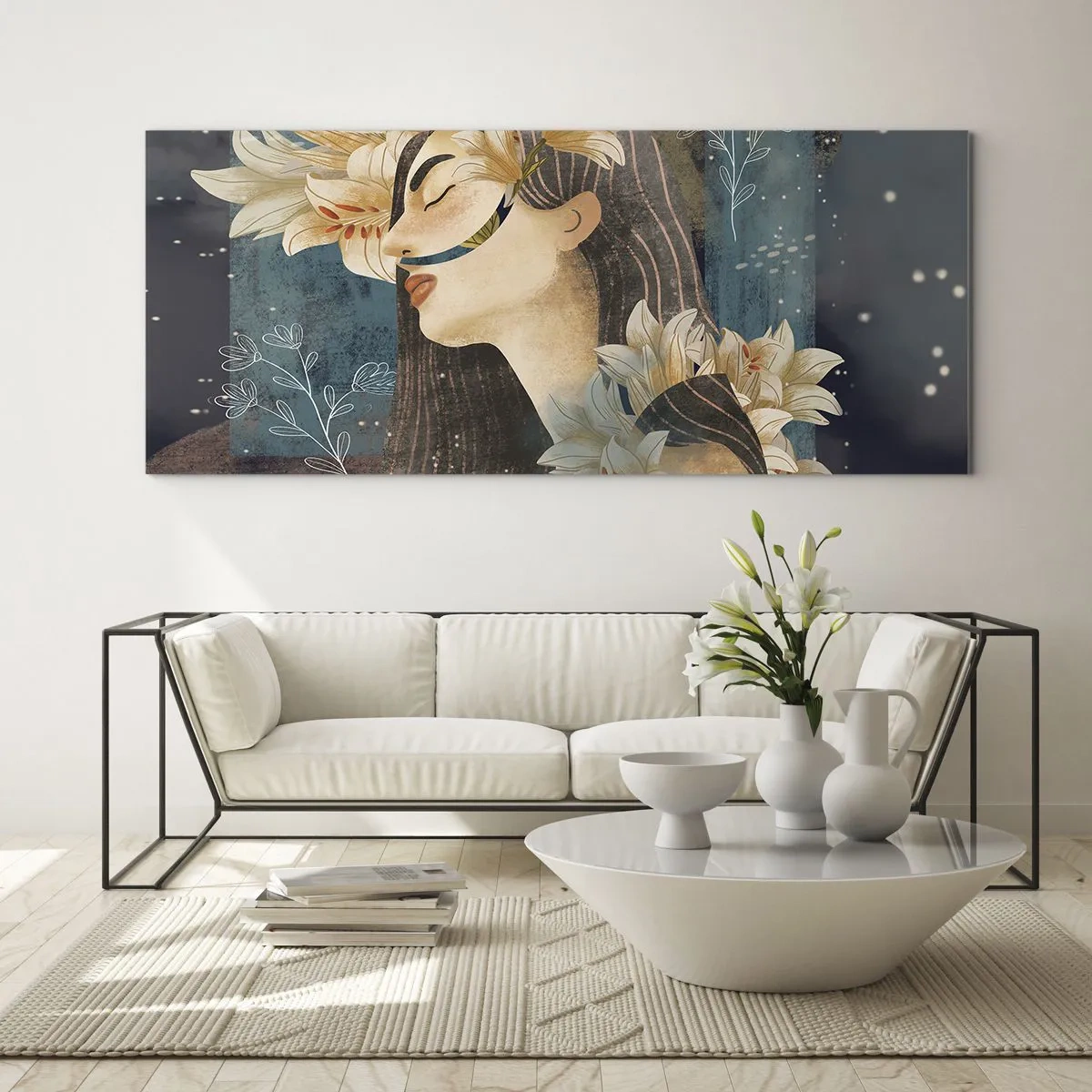 Quadro su vetro - La favola della principessa con i gigli - 100x40 cm