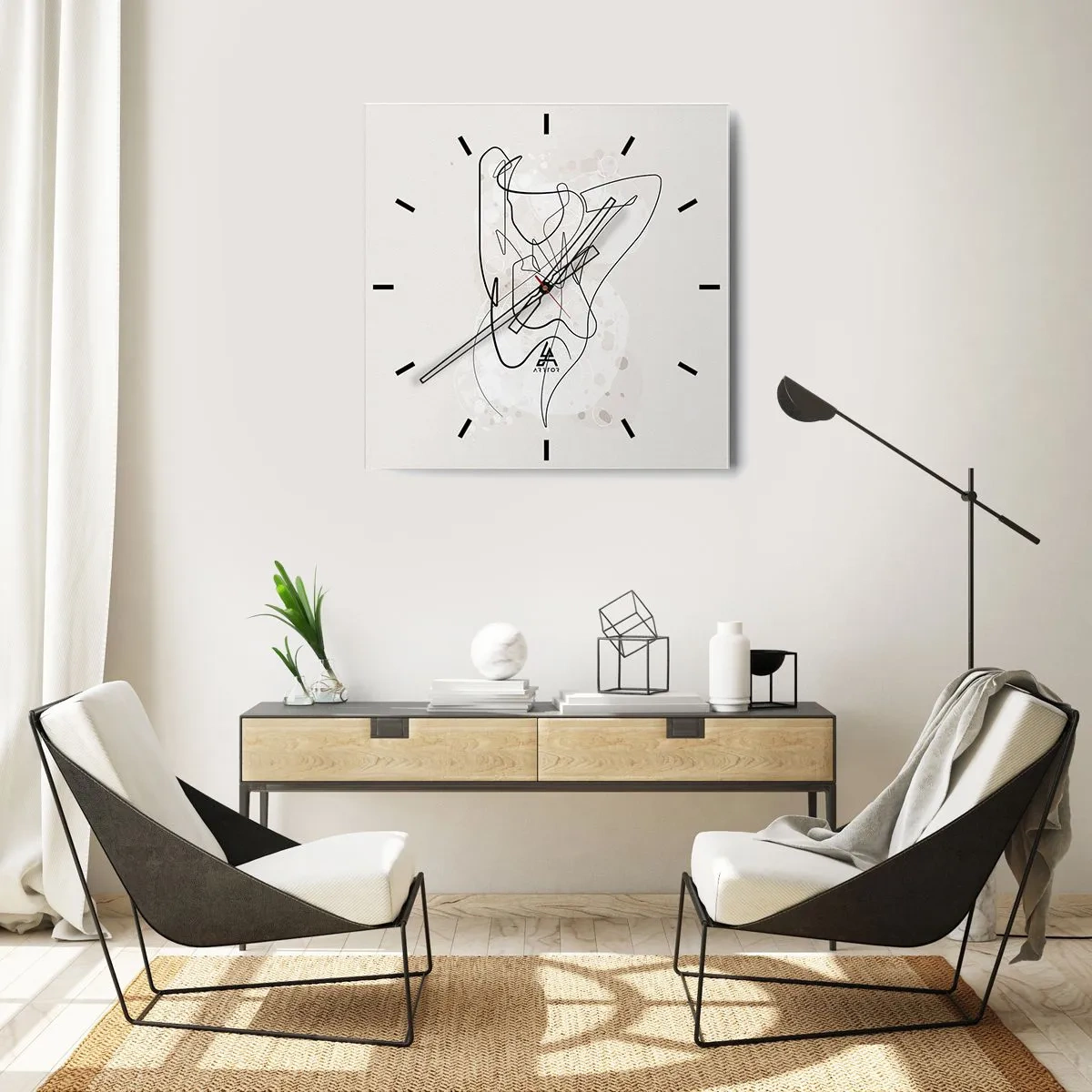 Orologio da parete - Orologio in Vetro - Figura astratta di linea artistica su uno sfondo chiaro - 30x30cm - L'arte della seduzione - Decorazione murale moderna per soggiorno e camera da letto ARTTOR