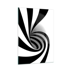 Quadro su vetro - Spirale astratta in bianco e nero dalla forma dinamica - 50x70cm - Eppur si muove - Decorazione murale moderna per soggiorno e camera da letto ARTTOR