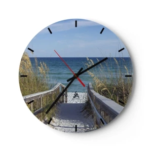 Orologio da parete - Orologio in Vetro - Ingresso alla spiaggia con vista mare - 30x30cm - Al sole, al vento - Decorazione murale moderna per soggiorno, cucina e camera da letto ARTTOR