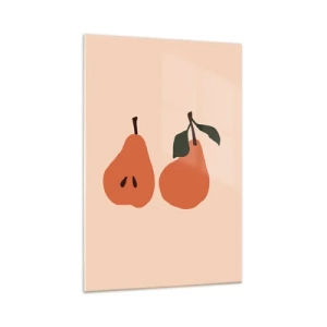 Quadro su vetro - Un'illustrazione minimalista di due pere su uno sfondo beige. - 70x100cm - La dolcezza stessa - Decorazione murale moderna per soggiorno e camera da letto ARTTOR