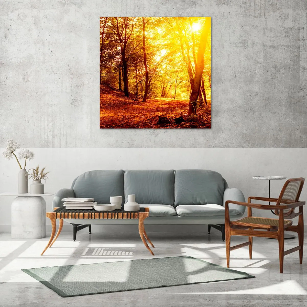 Quadro su vetro - Verso la radura dorata - 30x30 cm