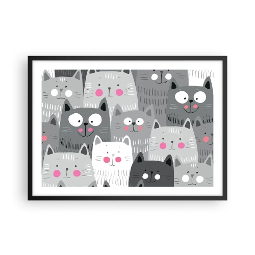 Poster in cornice nera - Un motivo divertente con gatti nelle tonalità del grigio - 70x50cm - Il mondo dei gatti - Decorazione murale moderna per soggiorno e camera da letto ARTTOR