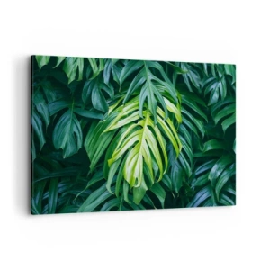 Quadro su tela - Stampe su Tela - Foglie verdi in una fitta disposizione tropicale - 120x80cm - Immergersi nella freschezza - Decorazione murale moderna per soggiorno e camera da letto ARTTOR