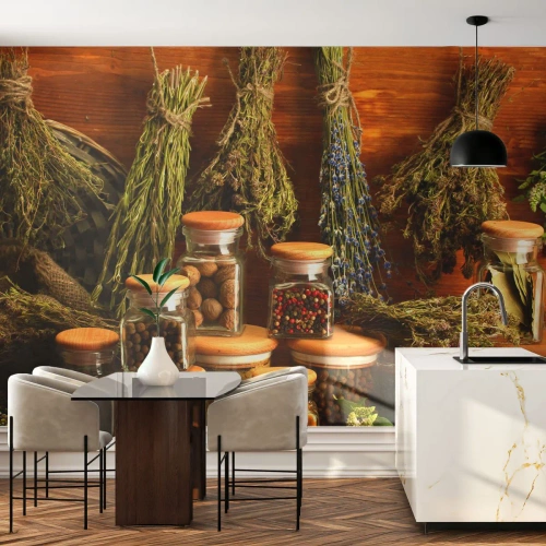 Fotomurali Premium Canvas - Magie di cucina - Gastronomia, Erbe secche, Spezie - 350x256 cm