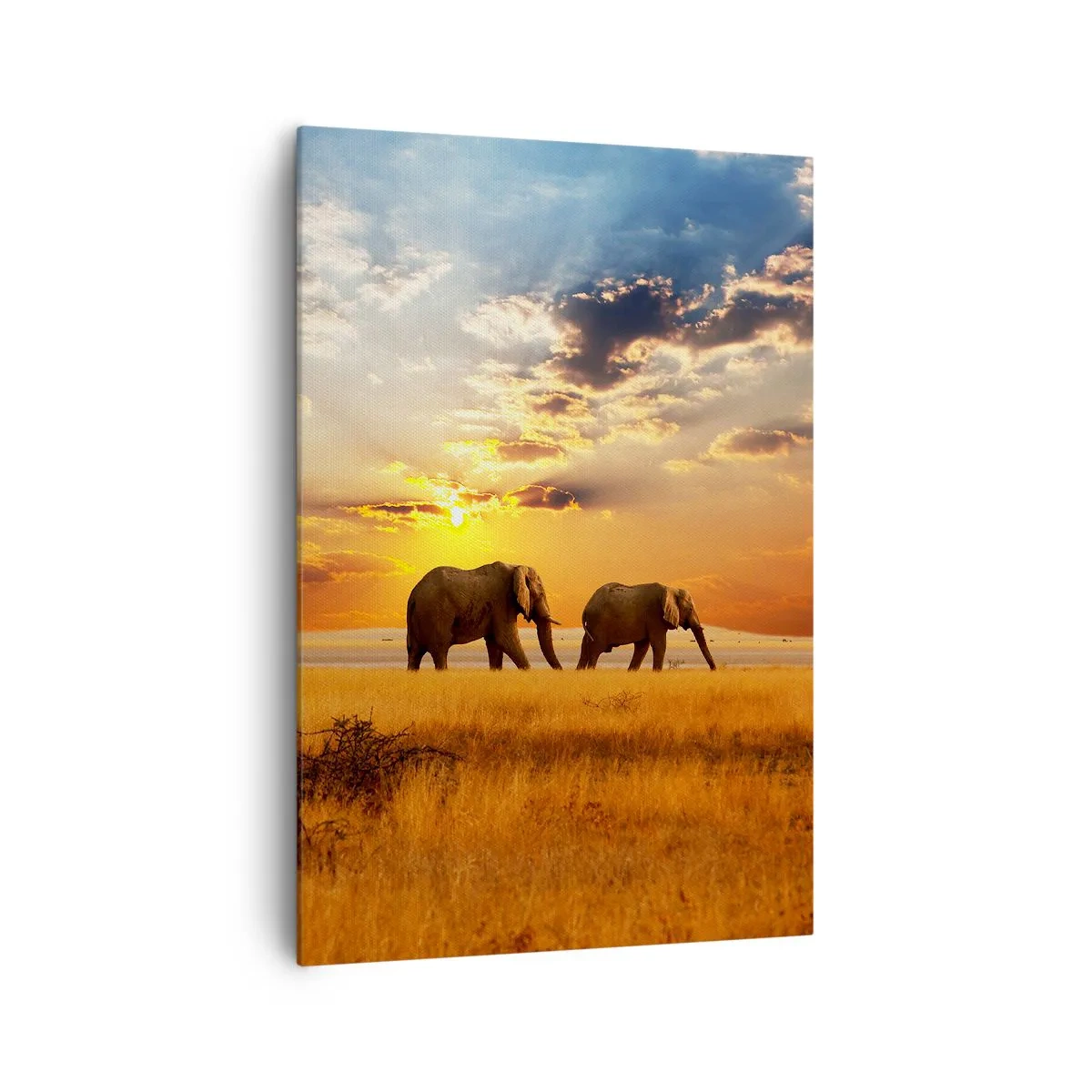 Quadro su tela - Stampe su Tela - Elefanti nella savana al tramonto - 70x100cm - Passeggiata familiare - Decorazione murale moderna per soggiorno e camera da letto ARTTOR