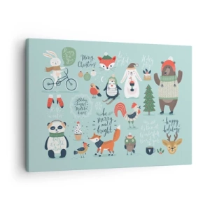 Quadro su tela - Stampe su Tela - Illustrazione natalizia di animali in un'atmosfera invernale - 70x50cm - Che sia sempre festa! - Decorazione murale moderna per soggiorno e camera da letto ARTTOR