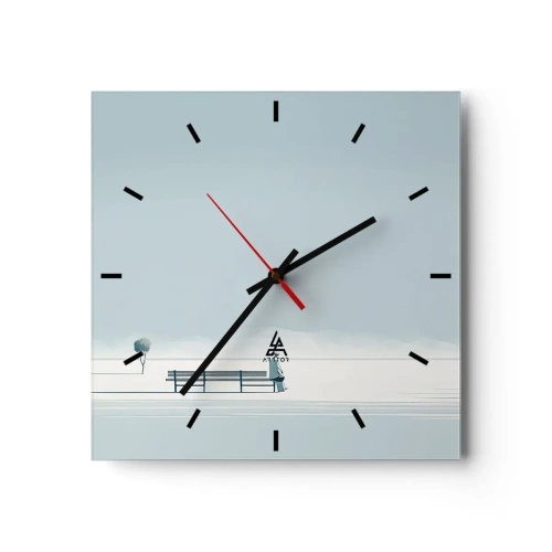 Orologio da parete - Orologio in Vetro - Una persona seduta su una panchina in un paesaggio minimalista - 30x30cm - Si, aspetto. - Decorazione murale moderna per soggiorno e camera da letto ARTTOR