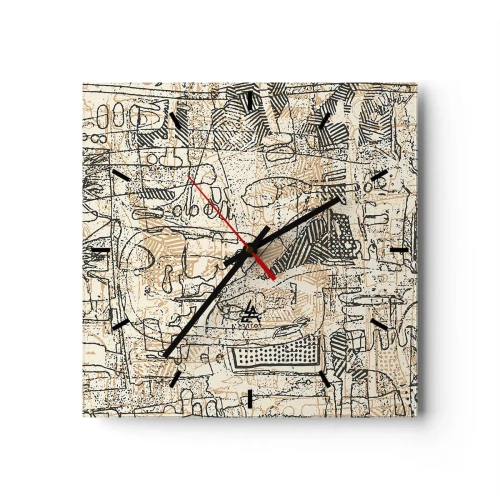 Orologio da parete - Orologio in Vetro - Motivi astratti e linee su uno sfondo beige - 30x30cm - In attesa di essere decifrato - Decorazione murale moderna per soggiorno e camera da letto ARTTOR