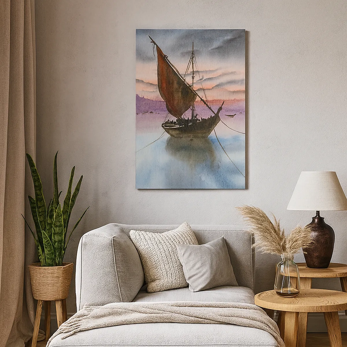 Quadro su tela - Stampe su Tela - Due velieri ormeggiati in acque calme al tramonto - 50x70cm - La sera nel porto - Decorazione murale moderna per soggiorno e camera da letto ARTTOR