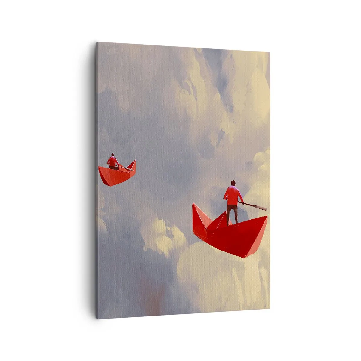 Quadro su tela - Stampe su Tela - Barche di carta rossa che galleggiano tra le nuvole - 50x70cm - La spedizione dei sognatori - Decorazione murale moderna per soggiorno e camera da letto ARTTOR
