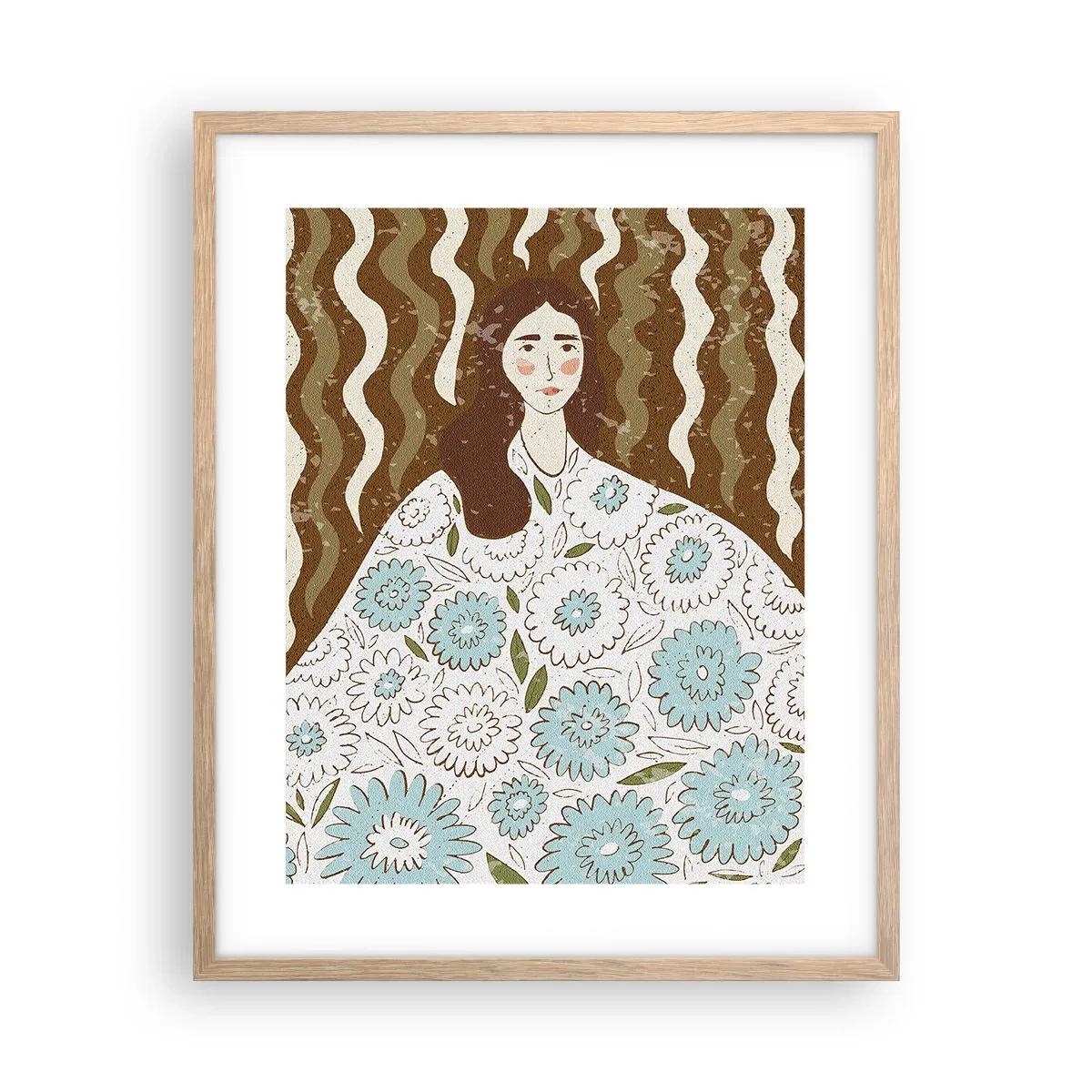 Poster in cornice rovere chiaro - Ritratto con abito a fiori - 40x50 cm