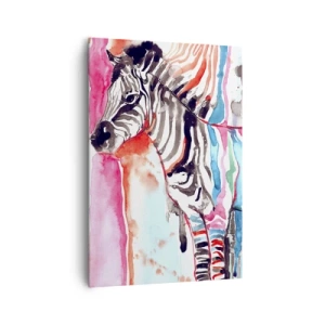 Quadro su tela - Stampe su Tela - Una zebra colorata su uno sfondo di motivi astratti ad acquerello - 70x100cm - Uno scherzo spensierato della natura - Decorazione murale moderna per soggiorno e camera da letto ARTTOR