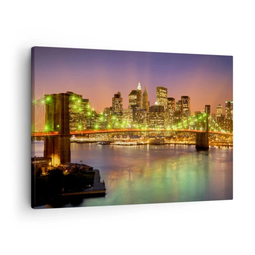 Quadro su tela - Stampe su Tela - Ponte illuminato in una città moderna di notte - 70x50cm - Qui la luce non si spegne mai - Decorazione murale moderna per soggiorno e camera da letto ARTTOR