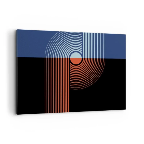 Quadro su tela - Stampe su Tela - Astrazione geometrica con linee blu navy e arancione. - 100x70cm - Nell'abbraccio geometrico - Decorazione murale moderna per soggiorno e camera da letto ARTTOR